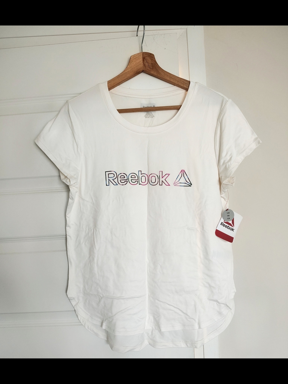 Reebok White Short Sleeve Tee with Multicolor Outline Logo